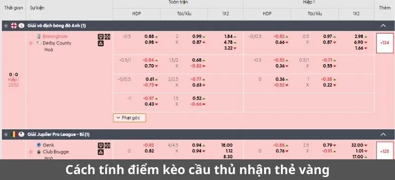 Cách tính điểm kèo cầu thủ nhận thẻ vàng