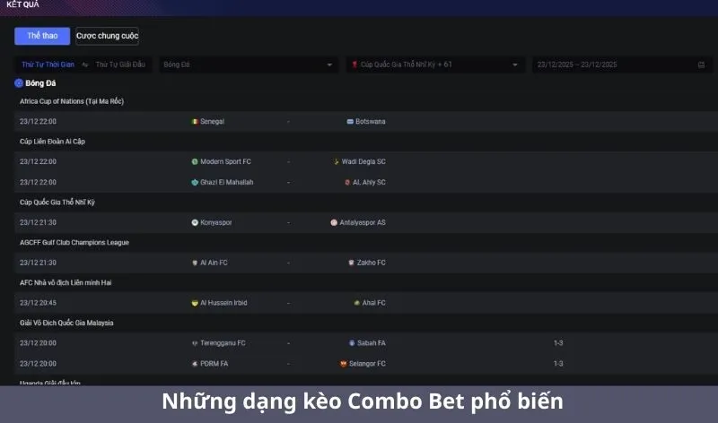 Những dạng kèo Combo Bet (cược kết hợp) phổ biến
